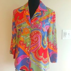 Jobis Germany Paisley Vibrant Silk Blouse Top sz 38/M
